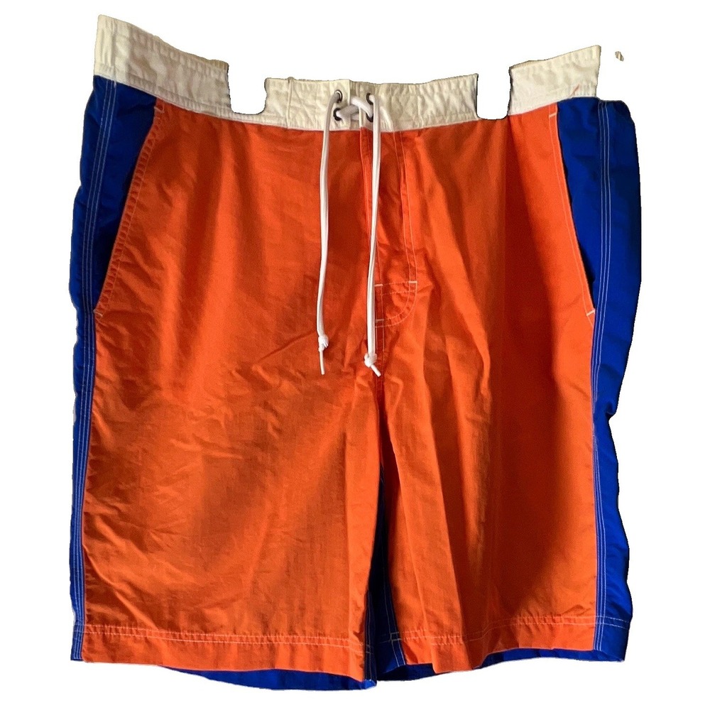 Chaps Men's Colorblock Swim Trunks XL Blue Orange White Elastic Drawstring
